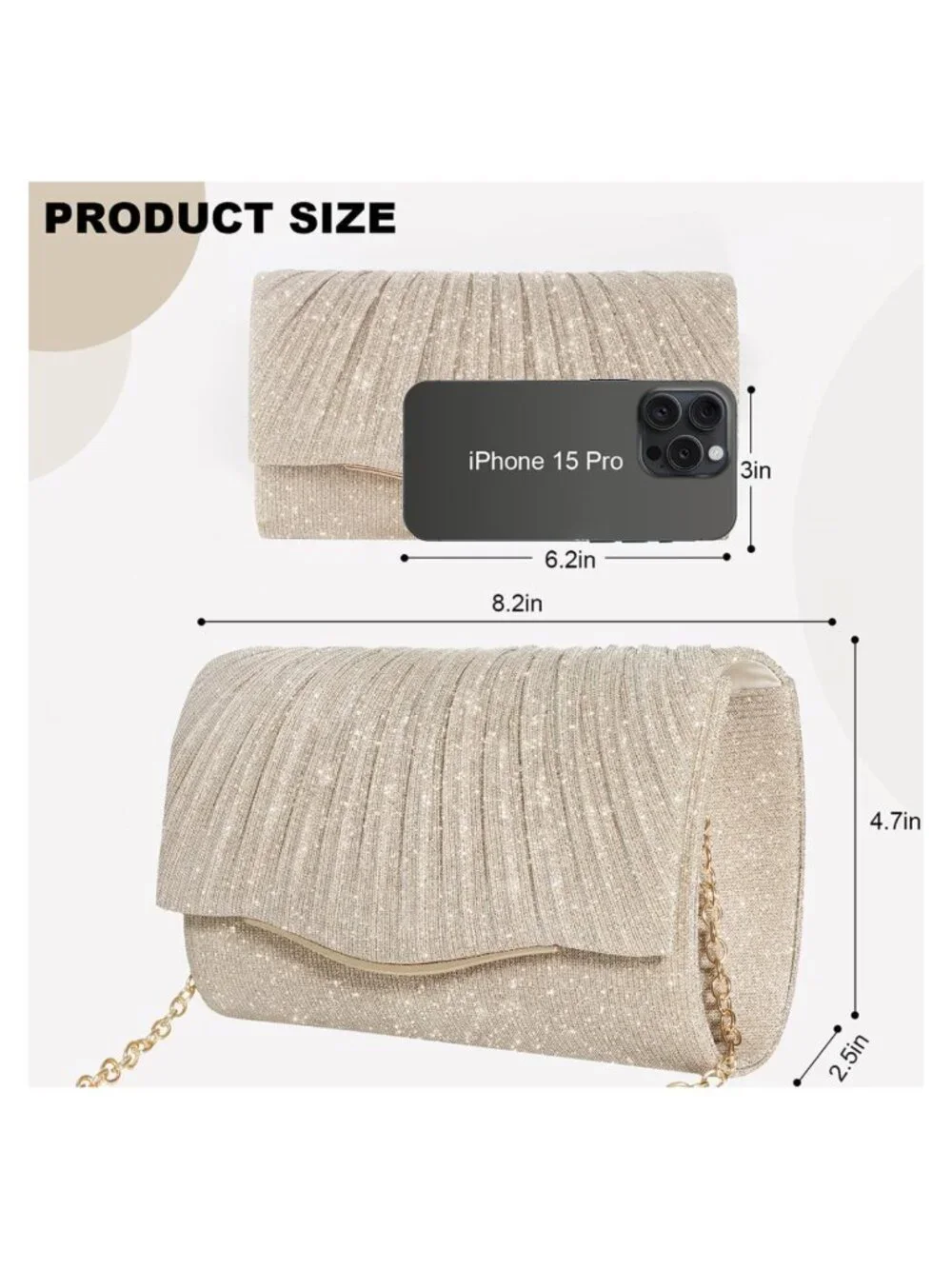 Satin Sequin Evening Clutch with Detachable Chain and Card Pocket